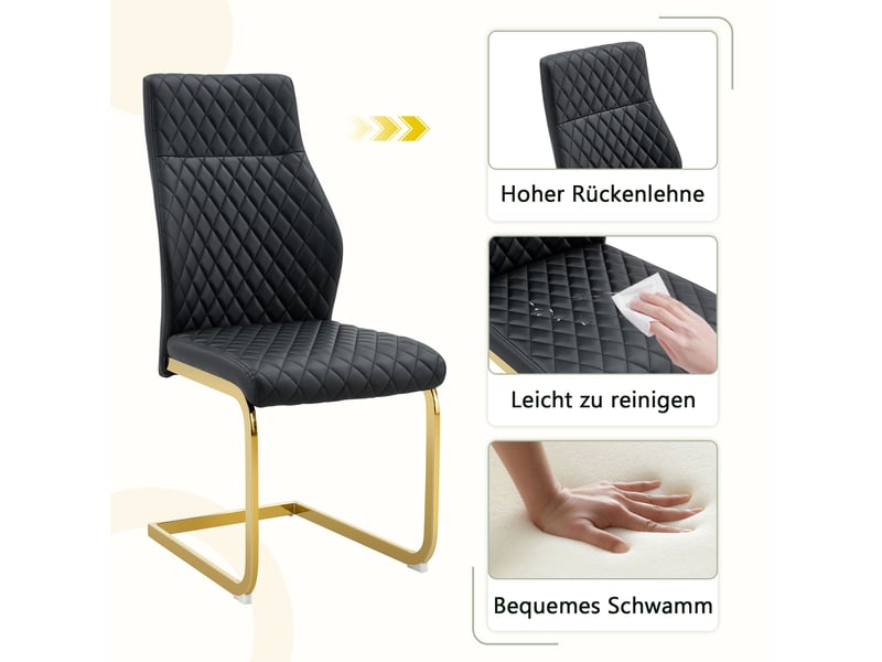  Lot de 2 chaises de salle à manger en similicuir pu noir et métal doré W3658P391056 - Conforama E