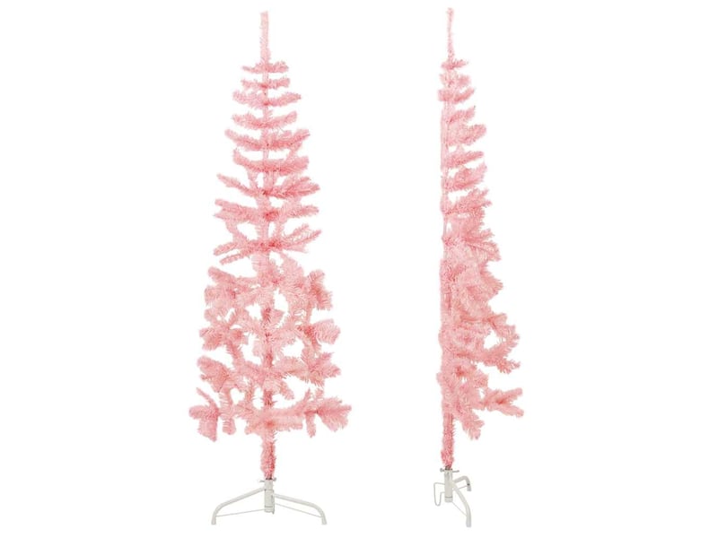  Demi sapin de noël, arbre de noël artificiel mince avec support rose 180 cm  - Conforama E