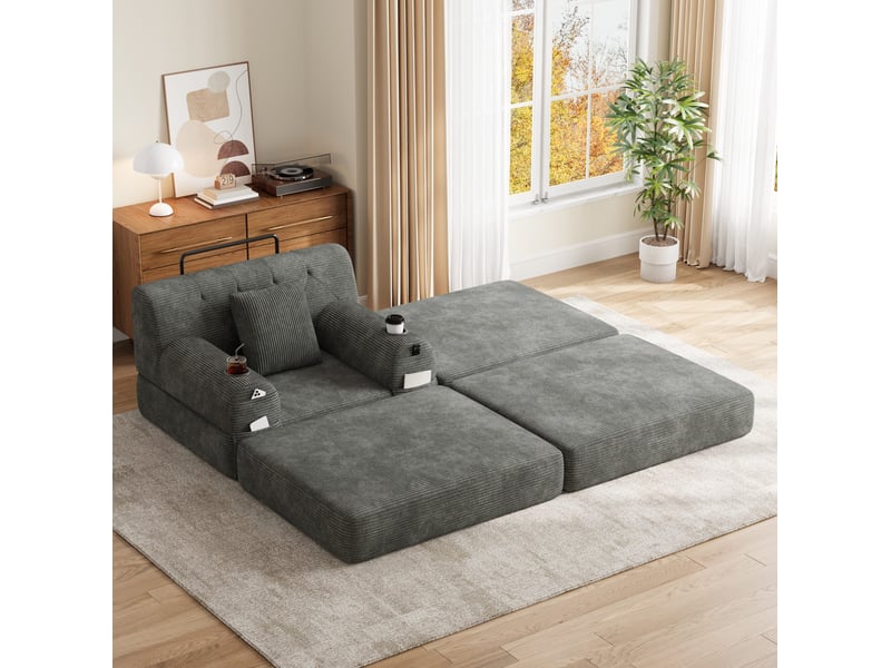  Fauteuil convertible modenvie 1 place avec repose-pieds 107 x 162 x 81 cm en velours côtelé gris foncé  - Conforama E