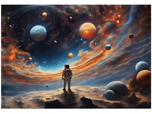 Papier peint panoramique intissé cosmos planètes coloré - 400x280 cm - papier peint enfant