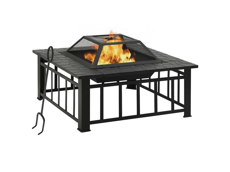  Foyer de jardin avec tisonnier 81x81x47 cm xxl acier  - Conforama B
