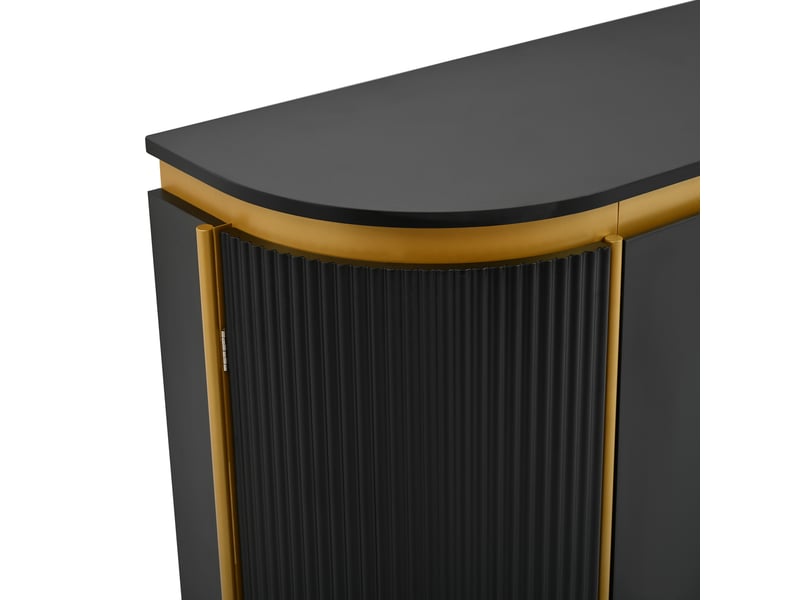  Buffet noir moderne 140x80 cm, meuble de rangement 4 portes sans poignée en mdf pour salon et entrée  - Conforama D