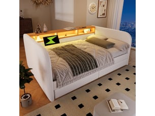 Lit avec rangement 140x190 cm <strong>OXEZA</strong>  <strong></strong> coloris beige