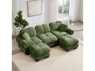 Canapé modulable u,260x149x90 cm,3 places avec ottomane,chenille,vert