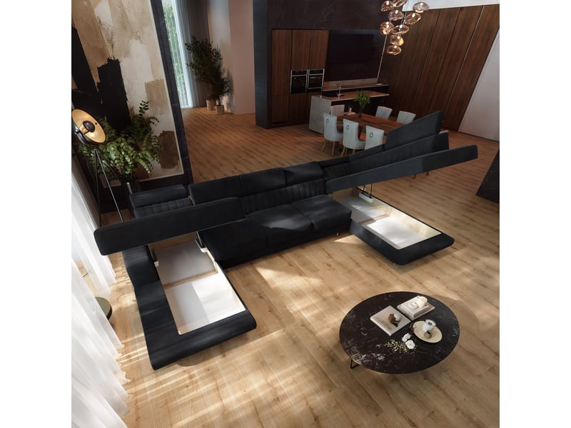 Canapé d'angle gaian, velours noir - Conforama C
