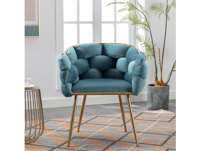 Fauteuil moderne avec accoudoirs pour coiffeuse et salon, assise rembourrée, en velours bleu, 70 × 58 × 39 cm - Conforama B