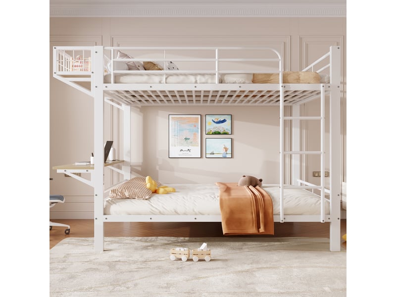 Lit superposé - 140x200 cm - bureau intégré - échelle - barrières de sécurité - rangements intégrés - structure métal - blanc CozyNest - Conforama B