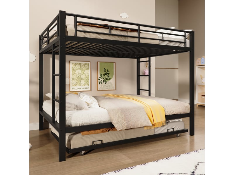  Lit superposé 140x200 en métal noir, lit enfant avec lit gigogne 90x190, barrières de sécurité hautes, sans matelas  - Conforama R