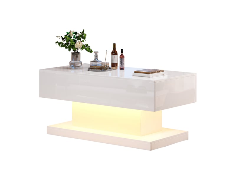  Table basse relevable avec plateau coulissant, éclairage led et rangements, pour salon moderne, 100 × 50 × 45 cm  - Conforama A