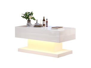 Table basse relevable avec plateau coulissant, éclairage led et rangements, pour salon moderne, 100 × 50 × 45 cm