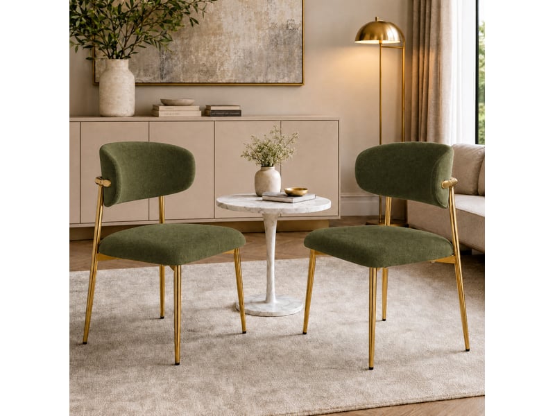  Lot de 2 chaises de salle à manger 51x50x81 cm rembourrées vert et doré  - Conforama B
