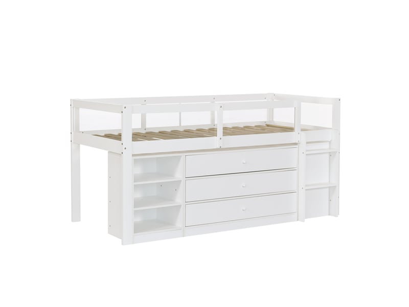  Lit mezzanine blanc 90x200 cm avec rangement, cadre bois et mdf  - Conforama D