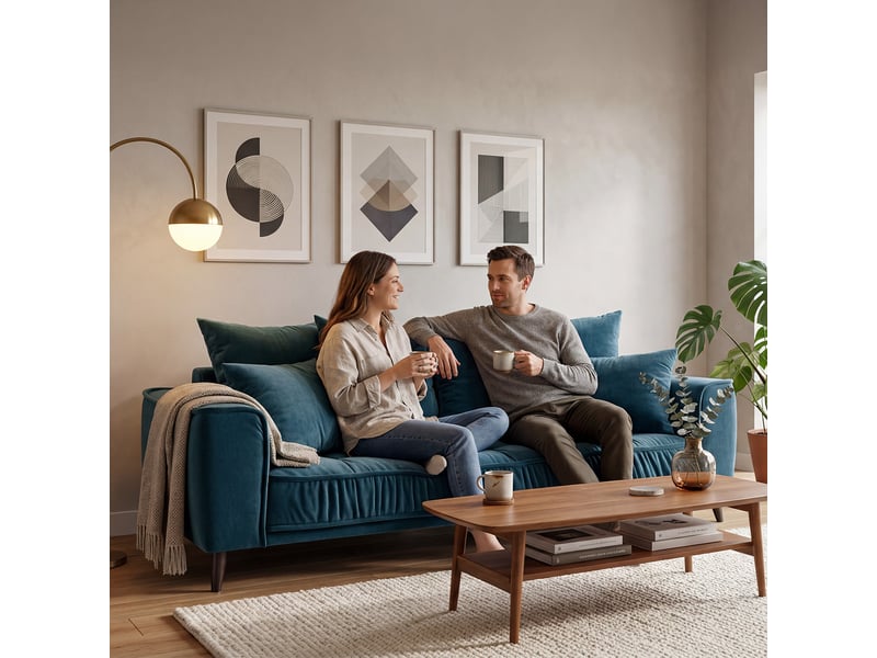  Canapé droit altamo en velours bleu pétrole - 3 places 3CA51.PI.3D.24 - Conforama C
