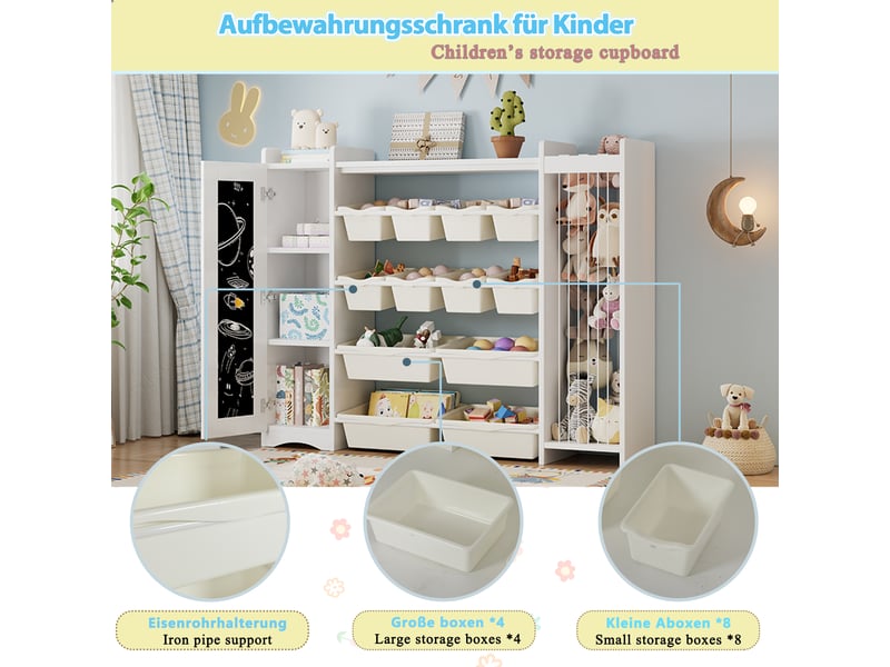  Meuble de rangement enfant - rangements intégrés - lin - organisation des jouets - rangement chambre - gain de place - blanc et noir CozyNest - Conforama E