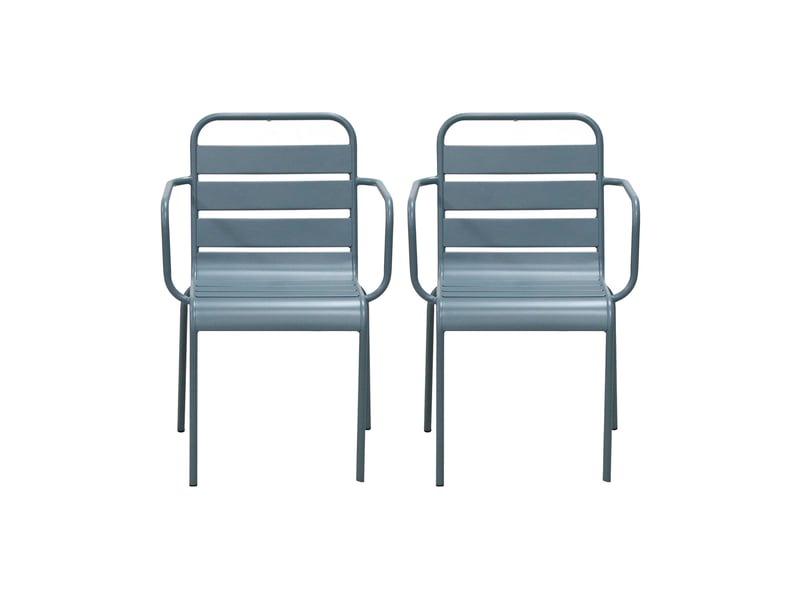 Ensemble table + 4 chaises + 2 fauteuils en métal bleu gris - baca  - Conforama E