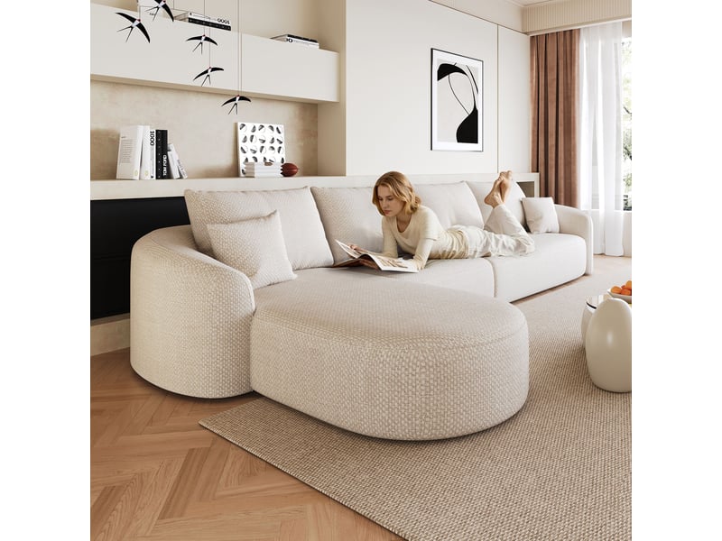  Canapé d'angle compressé 336x168x85 cm, modulable, assise profonde, sans montage, mousse haute élasticité pour salon - blanc  - Conforama D