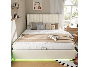 Lit coffre 140x200 cm <strong>MODFU</strong> <strong></strong> coloris beige