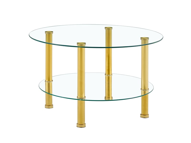  Table basse ronde en verre à 2 niveaux, pieds en métal doré, ø 70 cm  - Conforama A