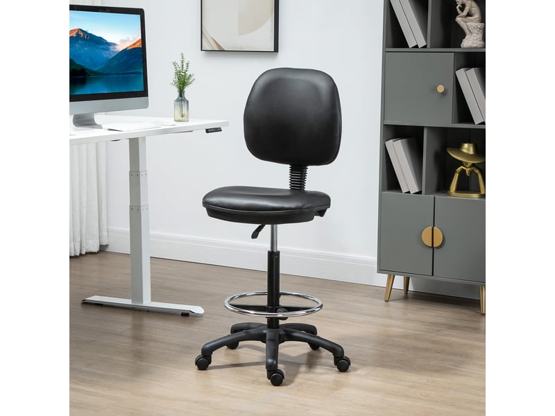  Tabouret à roulettes réglable en hauteur 69-91 cm avec dossier inclinable et repose-pieds réglable  - Conforama D