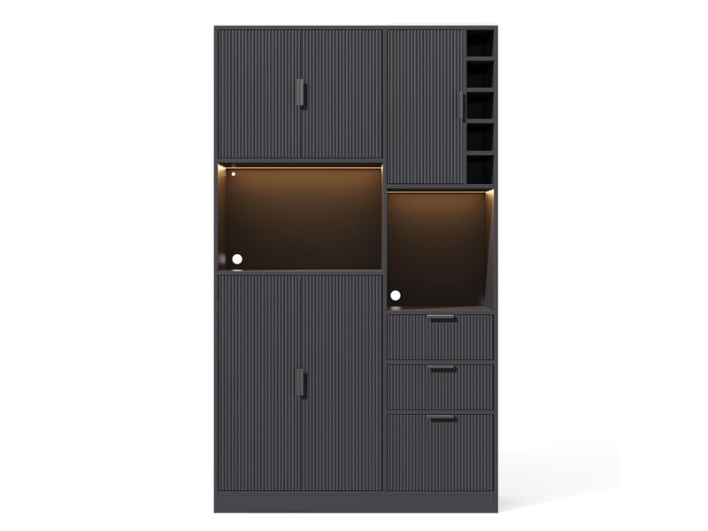  Buffet de salle à manger 180x105x40 cm avec led, 3 tiroirs, porte-bouteilles et étagères réglables  - Conforama A