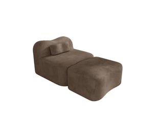 Canapé modulaire 1 place sans cadre avec ottoman et coussin mobile, forme ondulée en velours marron