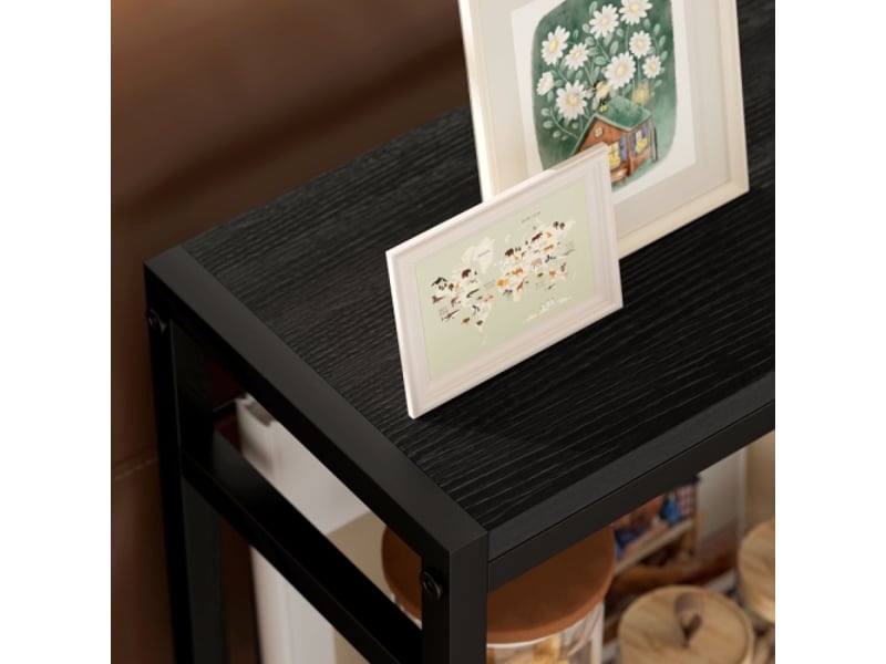  Table d’appoint noire à 2 niveaux avec cadre acier, table basse et chevet pour salon et chambre  - Conforama E