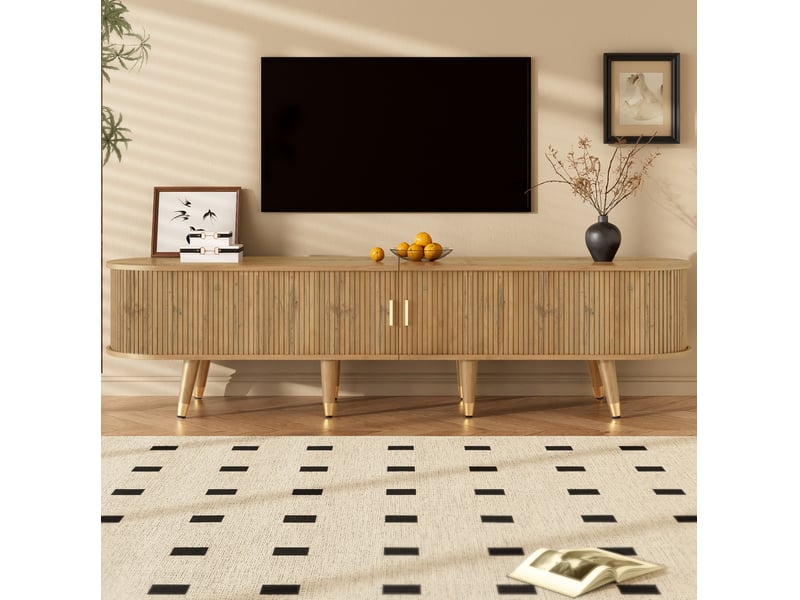 Meuble tv 175 cm à portes coulissantes en mdf, finition bois clair - Conforama D