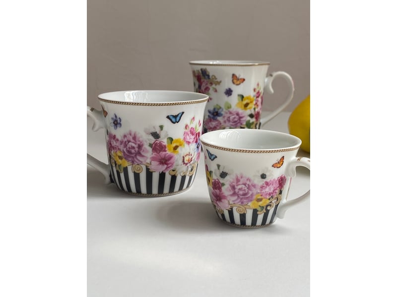  Mug à fleurs et rayures noires, format moyen, 250 ml  - Conforama D