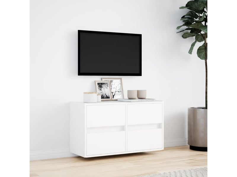  Meuble tv - banc tv - meuble de rangement mural avec lumières led blanc 80x31x45 cm  - Conforama D