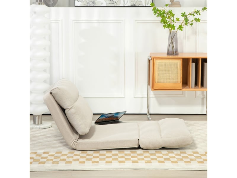  Fauteuil de sol pliable avec dossier réglable 6 positions et fonction couchage  - polyester aspect lin beige  - Conforama C