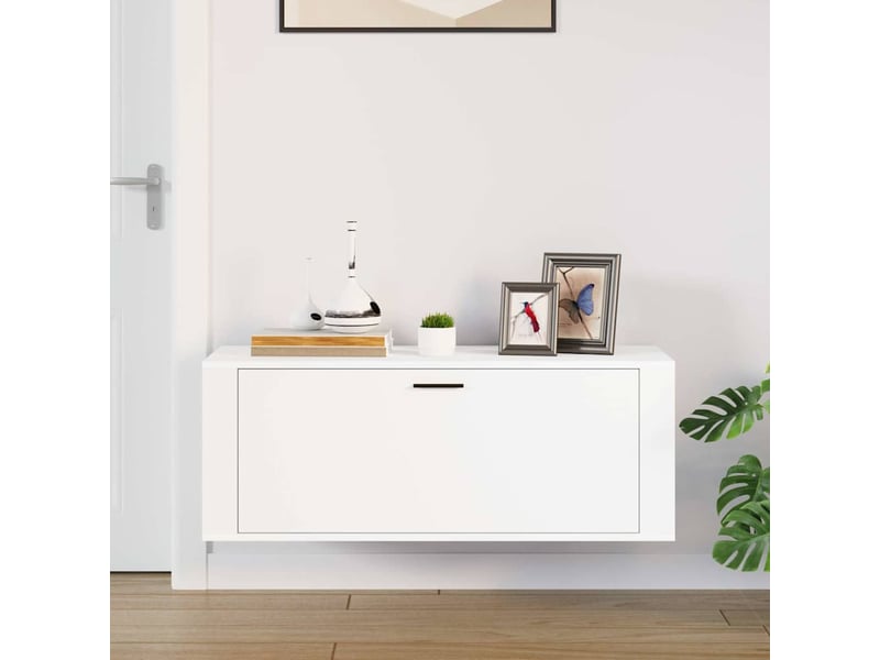  Meuble à chaussure, armoire à chaussures murale blanc 100x35x38cm bois d'ingénierie  - Conforama C