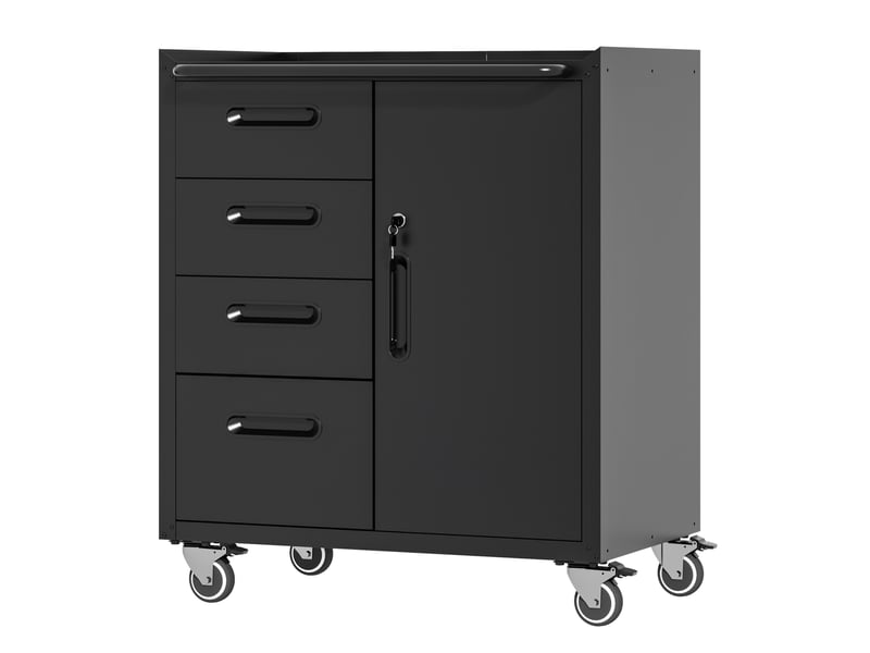  Armoire à outils en métal 75 x 42 x 88 cm noir et gris, 4 tiroirs, rangement verrouillable à roulettes  - Conforama D