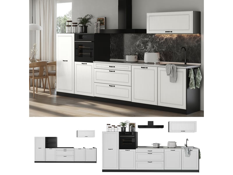  Vicco cuisine, blanc campagneanthracite, 340cm plan de travail marbre  - Conforama D
