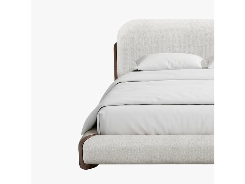  Lit double en tissu beige et bois foncé 160x200 cm  - Conforama C