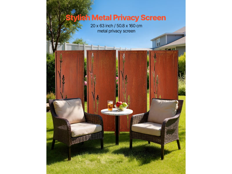 Vevor panneau brise vue exterieur metal 50x160 cm paravent exterieur decoratif autoportant, ecran deintimite, separation de jardin, acier au carbone, piquets de sol, motifs naturels ajoures, lot de 4 - Conforama B