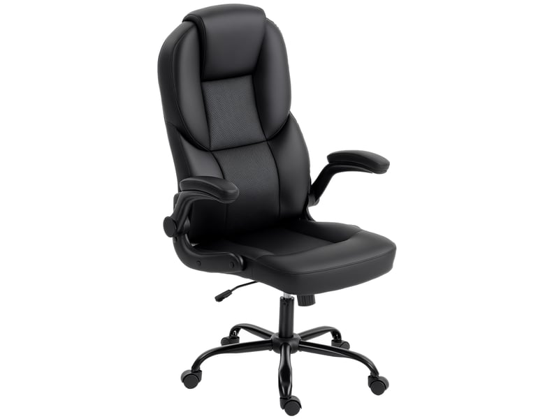  Fauteuil de bureau pivotant, fonction bascule, accoudoirs rabattables, dossier haut, hauteur réglable, noir  - Conforama B
