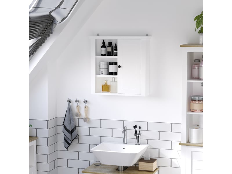  Armoire murale de salle de bain meuble suspendu wc placard 1 porte 3 niches dim. 53l x 14,5l x 50,5h cm en bois blanc  - Conforama D