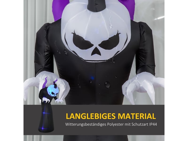  Décoration gonflable d'halloween fantôme à tête de citrouille avec éclairage led en polyester noir 88 × 79 × 210 cm  - Conforama C
