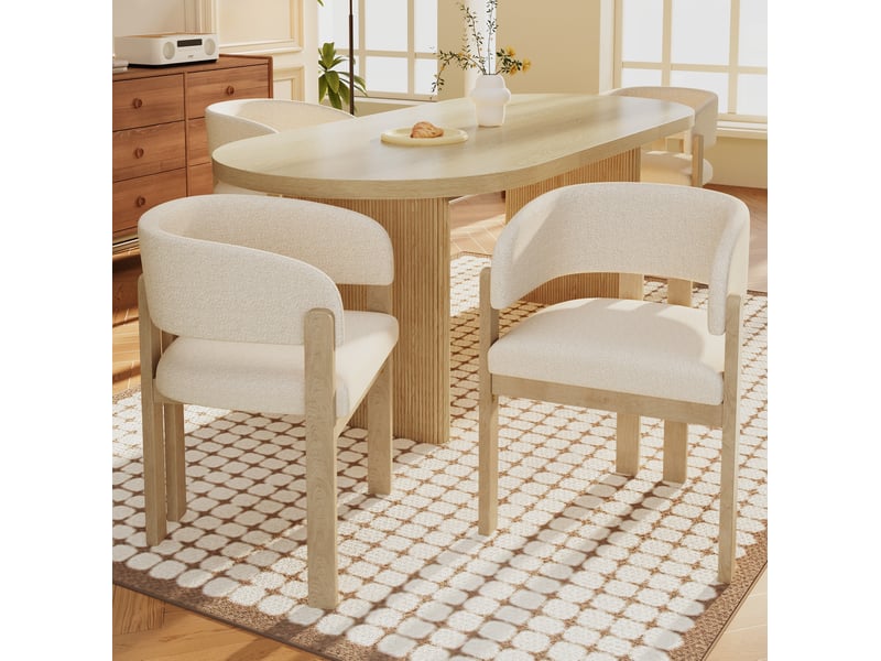  Lot de 2 chaises de salle à manger en bois avec accoudoirs, bouclé naturel  - Conforama B