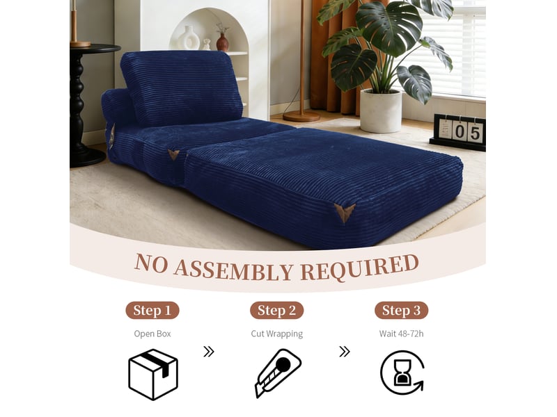  Fauteuil convertible 87 x 86 x 40 cm bleu – rangement intégré – tissu flanelle – sans montage compliqué  - Conforama E