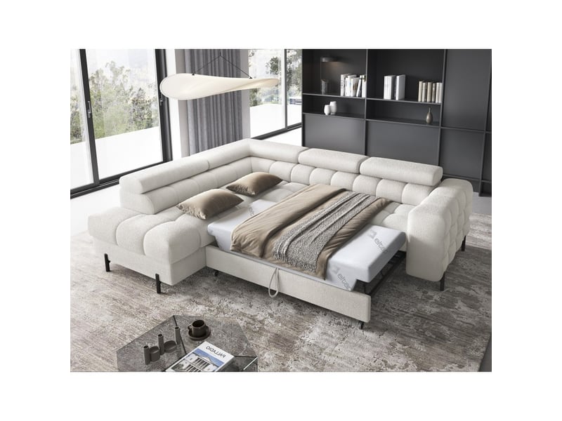  Canapé ferrum blanc alpin convertible 5 places angle gauche méridienne confort 276x93x200cm  - Conforama C