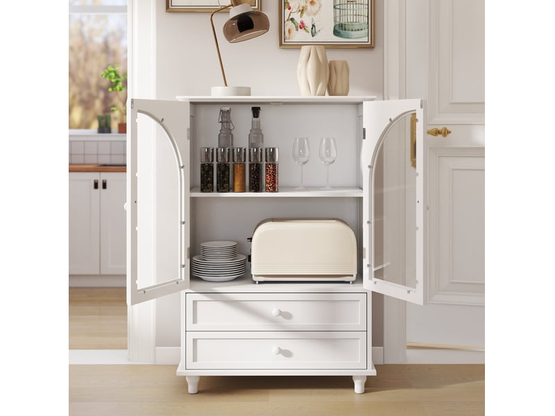  Buffet haut modenvie style campagne 71 x 38 x 106,5 cm blanc mdf portes en verre trempé  - Conforama B