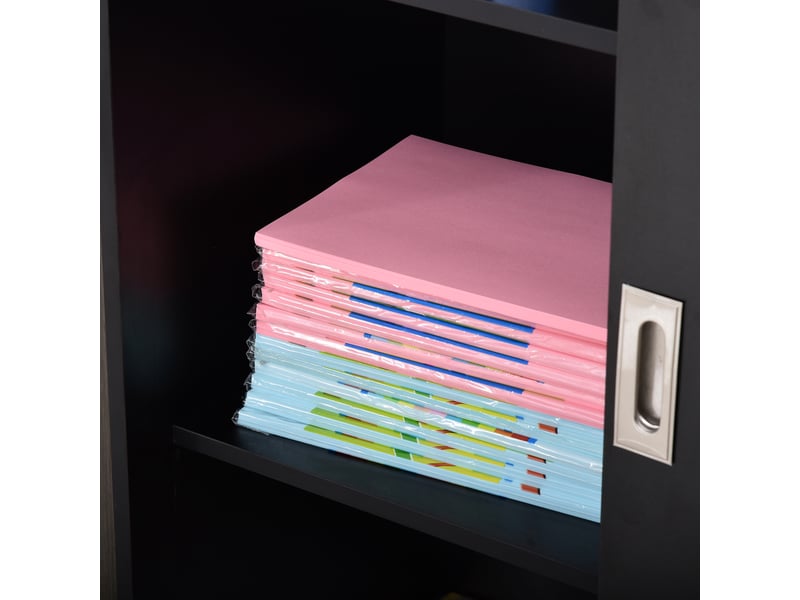  Armoire de bureau 2 portes coulissantes verrouillables dim. 80l x 40l x 120h cm noir 2 étagères panneaux particules  - Conforama W