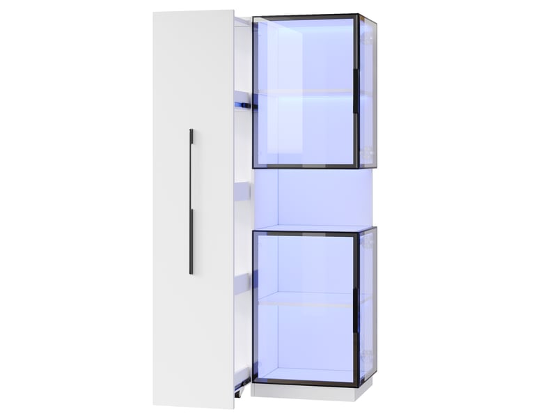 Vitrine armoire led 70x38x160cm meuble de rangement buffet haut avec éclairage led portes en verre étagère coulissante, blanc  - Conforama E