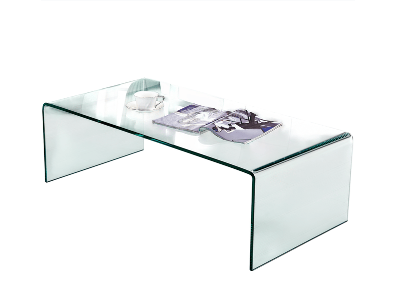  Table basse fixe en verre trempé transparent avec structure incurvée monobloc pour le salon, 100 × 50 × 35 cm  - Conforama A