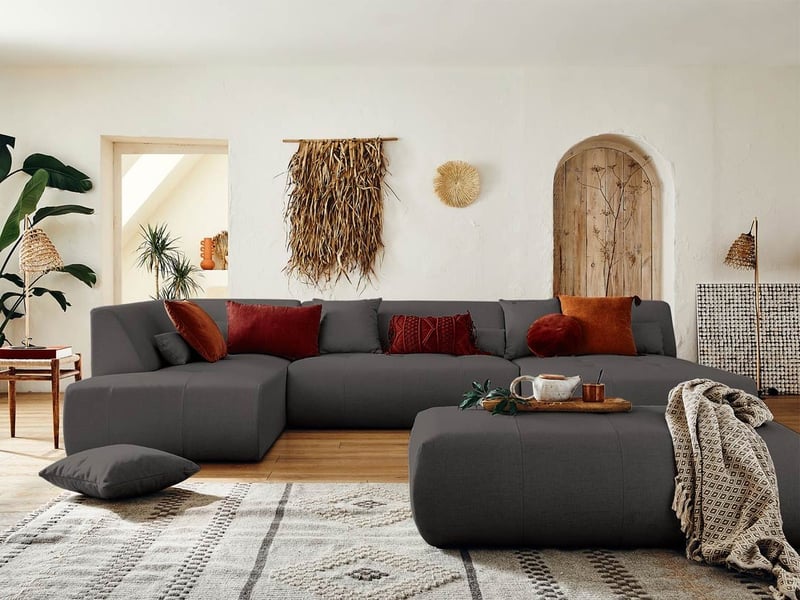 Onyx - canapé modulable panoramique d'angle gauche 7 places - en tissu - lisa design - gris foncé ONYX - Conforama E