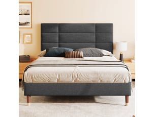 Lit double 140x200 cm avec sommier et matelas 7 zones, dossier confortable, bois et gris foncé