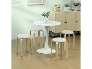 Lot de 4 tabourets de salle à manger empilables, assise rembourrée en tissu effet lin, bois blanc crème