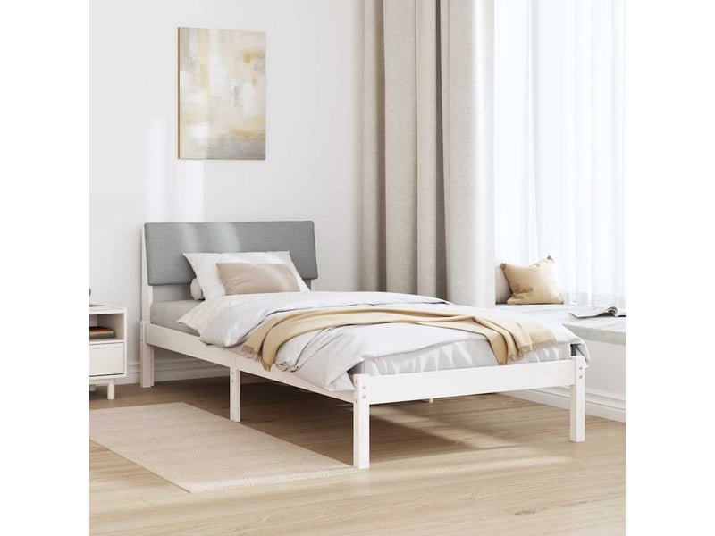  Lit simple- lit adulte -  cadre de lit avec tête de lit blanc et gris clair 100 x 200 cm  - Conforama C