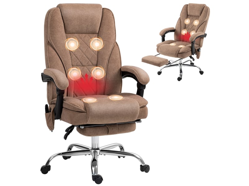 Fauteuil de bureau ergonomique avec fonction massage, repose-pieds, pivotant, roulettes, marron  - Conforama A